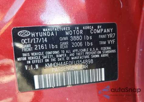 2015 Hyundai Elantra Se из США, поврежденный, VIN KMHDH4AE0FU354898